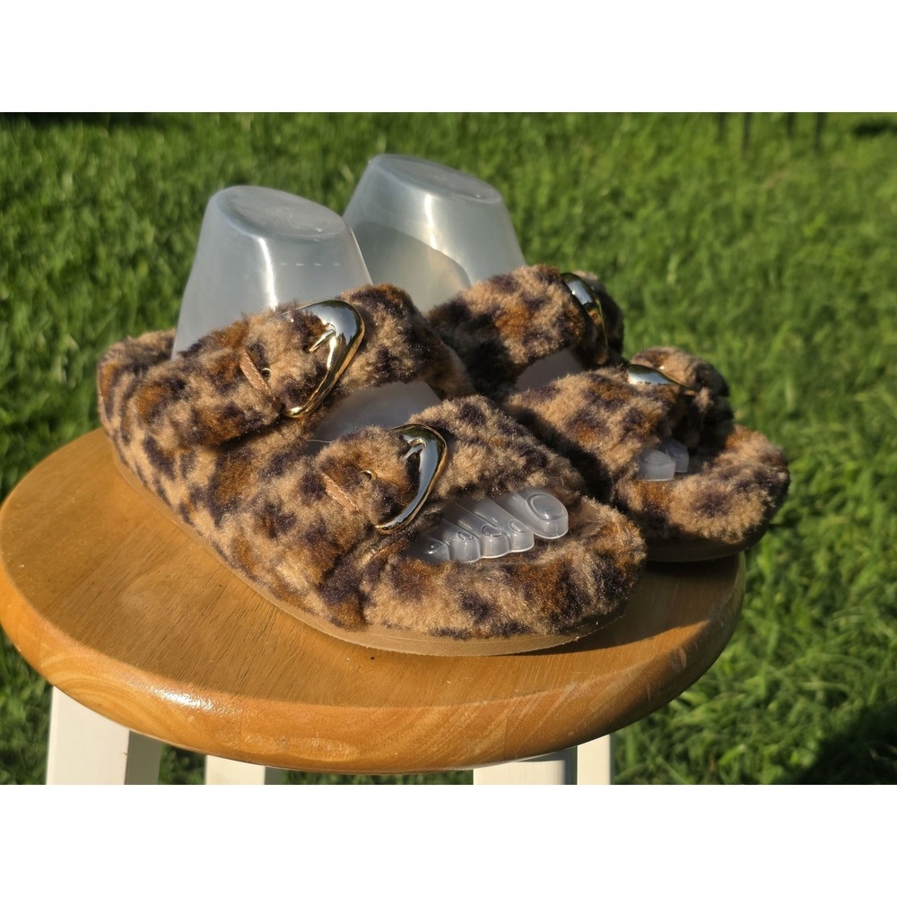 Dolce Vita Women's Leopard Print Faux Fur Double Buckle Slide Slippers - Picture 2 of 9